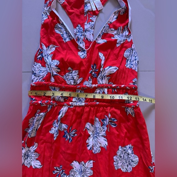 Japna red floral maxi dress  small area at back and bottom elastic wais  long L - Picture 9 of 16